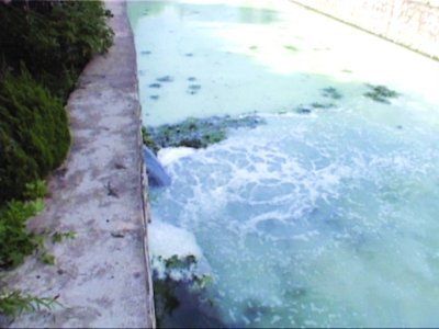 “牛奶”就是從這處雨水管道排進百家湖的。資料圖