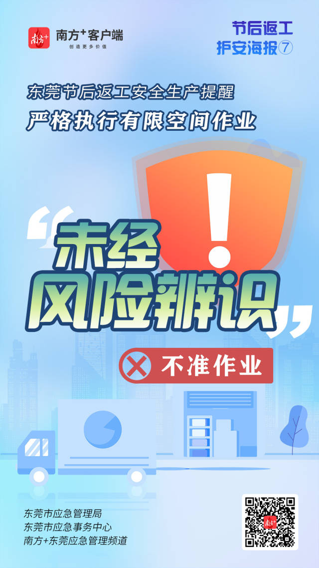 （應(yīng)急）安全生產(chǎn)護航海報⑦@東莞有限空間企業(yè)，嚴(yán)格執(zhí)行作業(yè)“七個不準(zhǔn)”  南方+ 何建文 制圖