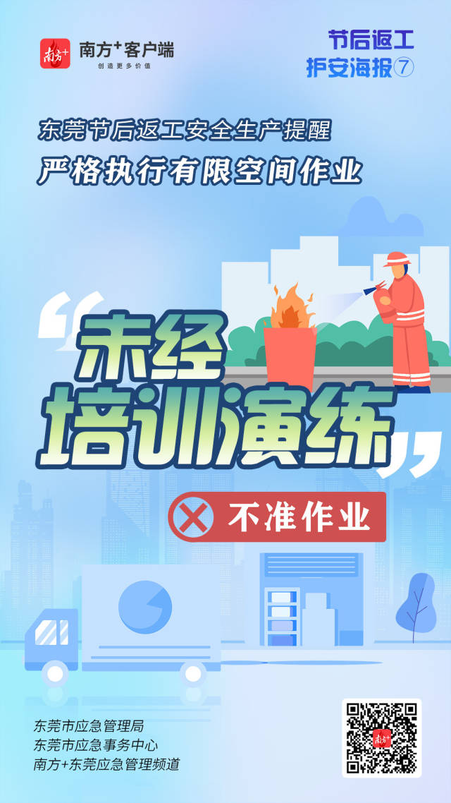（應(yīng)急）安全生產(chǎn)護航海報⑦@東莞有限空間企業(yè)，嚴(yán)格執(zhí)行作業(yè)“七個不準(zhǔn)”  南方+ 何建文 制圖