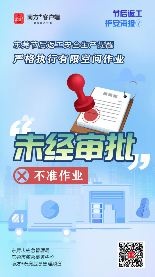 （應(yīng)急）安全生產(chǎn)護航海報⑦@東莞有限空間企業(yè)，嚴(yán)格執(zhí)行作業(yè)“七個不準(zhǔn)”  南方+ 何建文 制圖