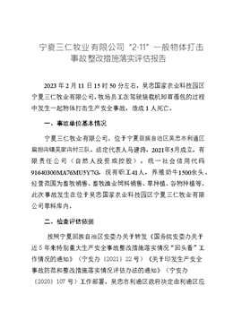 寧夏三仁牧業(yè)有限公司“2·11”一般物體打擊事故整改措施落實(shí)評估報告