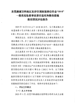 東莞麻涌萬科珠江東岸空調(diào)拆裝位移作業(yè)“10·8”一般高處墜落事故責(zé)任追究和整改措施落實(shí)情況評估報(bào)告